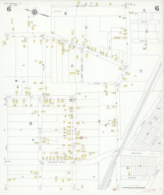 Sanborn Fire Insurance Map from East Paterson, Bergen County, New Jersey (1932), Sheet #0006 - Historic Sanborn Fire Insurance Map Print, vintage old map wall art, antique decor, genealogy gift, New Jersey New Jersey map