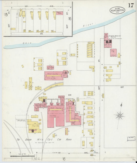 Sanborn Fire Insurance Map from Huntington, Cabell County, West Virginia (1898), Sheet #0017 - Historic Sanborn Fire Insurance Map Print, vintage old map wall art, antique decor, genealogy gift, West Virginia West Virginia map