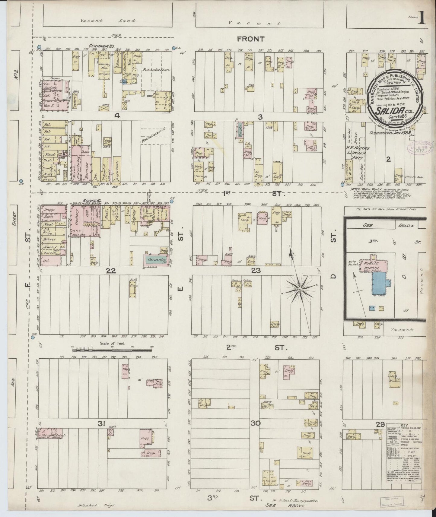 Sanborn Fire Insurance Map from Salida, Chaffee County, Colorado (1888), Sheet #0001 - Complete Map Set gallery image, historic Sanborn map, vintage wall art, Colorado Colorado