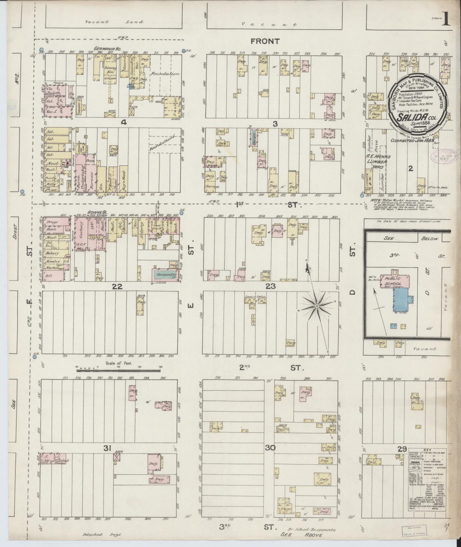 Sanborn Fire Insurance Map from Salida, Chaffee County, Colorado (1888), Sheet #0001 - Complete Map Set gallery image, historic Sanborn map, vintage wall art, Colorado Colorado