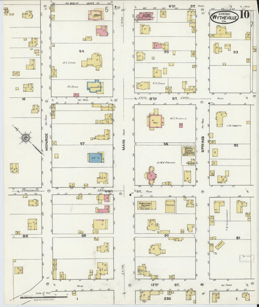 Sanborn Fire Insurance Map from Wytheville, Wythe County, Virginia (1921), Sheet #0010 - Historic Sanborn Fire Insurance Map Print, vintage old map wall art, antique decor, genealogy gift, Virginia Virginia map