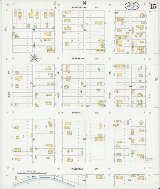 Sanborn Fire Insurance Map from Guthrie, Logan County, Oklahoma (1901), Sheet #0015 - Historic Sanborn Fire Insurance Map Print, vintage old map wall art, antique decor, genealogy gift, Oklahoma Oklahoma map