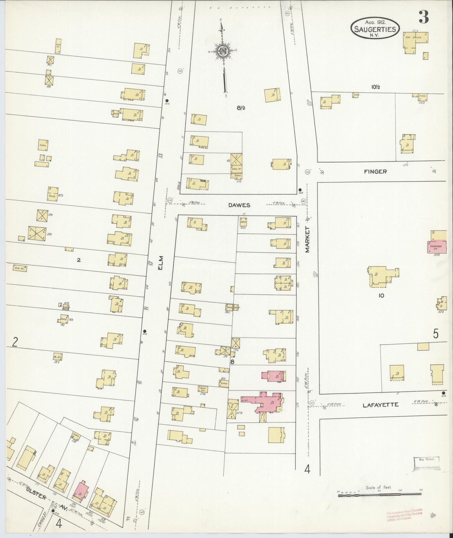 Sanborn Fire Insurance Map from Saugerties, Ulster County, New York (1912), Sheet #0003 - Historic Sanborn Fire Insurance Map Print, vintage old map wall art, antique decor, genealogy gift, New York New York map