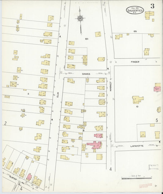 Sanborn Fire Insurance Map from Saugerties, Ulster County, New York (1912), Sheet #0003 - Historic Sanborn Fire Insurance Map Print, vintage old map wall art, antique decor, genealogy gift, New York New York map