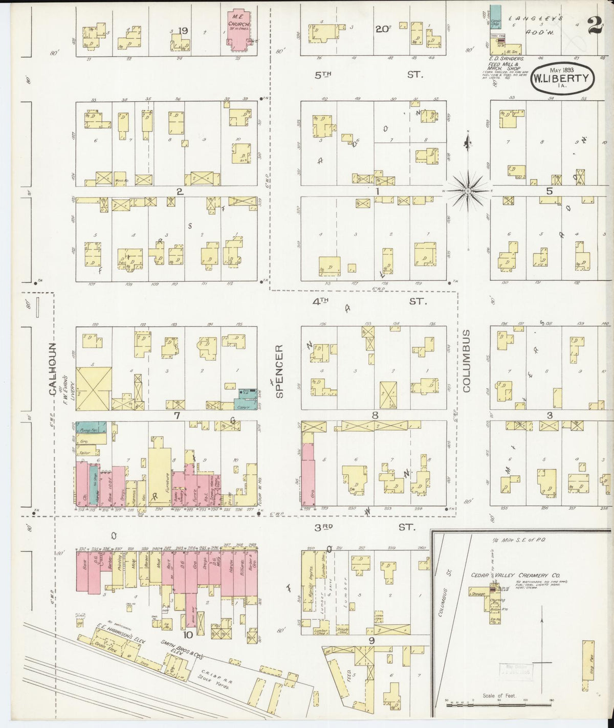 Sanborn Fire Insurance Map from West Liberty, Muscatine County, Iowa (1893), Sheet #0002 - Historic Sanborn Fire Insurance Map Print, vintage old map wall art