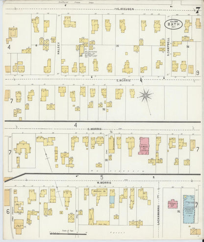 Sanborn Fire Insurance Map from Bath, Steuben County, New York (1898), Sheet #0007 - Complete Map Set gallery image, historic Sanborn map, vintage wall art, New York New York