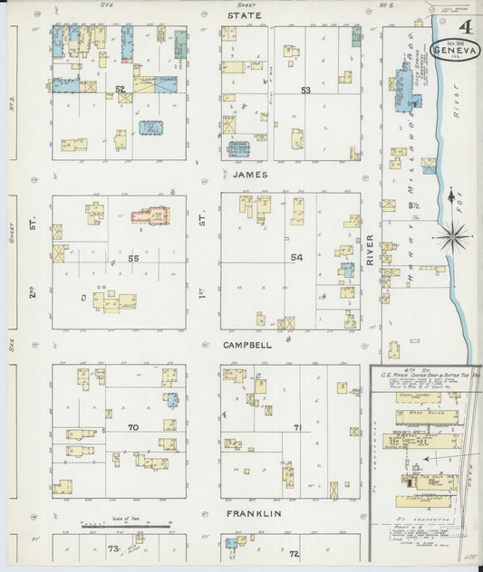 Sanborn Fire Insurance Map from Geneva, Kane County, Illinois (1891), Sheet #0004 - Historic Sanborn Fire Insurance Map Print, vintage old map wall art, antique decor, genealogy gift, Illinois Illinois map