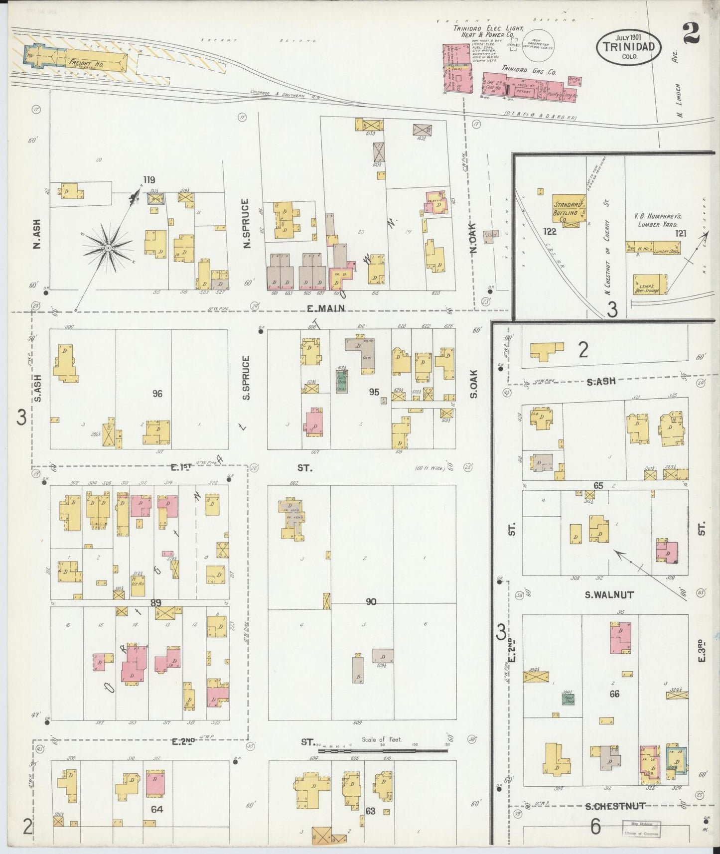 Sanborn Fire Insurance Map from Trinidad, Las Animas County, Colorado (1901), Sheet #0002 - Complete Map Set gallery image, historic Sanborn map, vintage wall art, Colorado Colorado