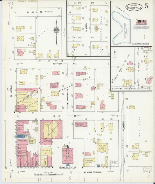 Sanborn Fire Insurance Map from Shelbyville, Shelby County, Illinois (1911), Sheet #0005 - Historic Sanborn Fire Insurance Map Print, vintage old map wall art, antique decor, genealogy gift, Illinois Illinois map