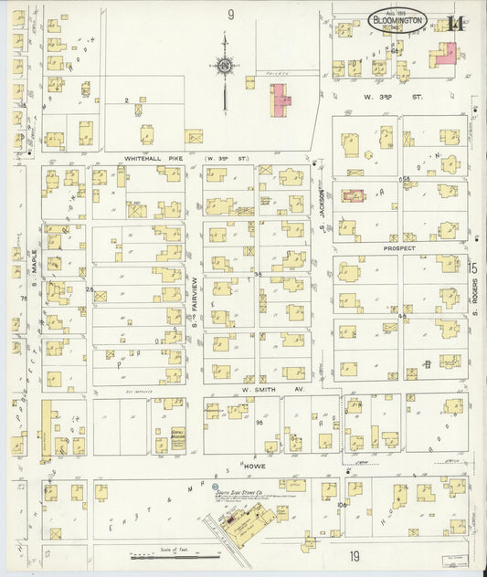 Sanborn Fire Insurance Map from Bloomington, Monroe County, Indiana (1913), Sheet #0014 - Historic Sanborn Fire Insurance Map Print, vintage old map wall art, antique decor, genealogy gift, Indiana Indiana map