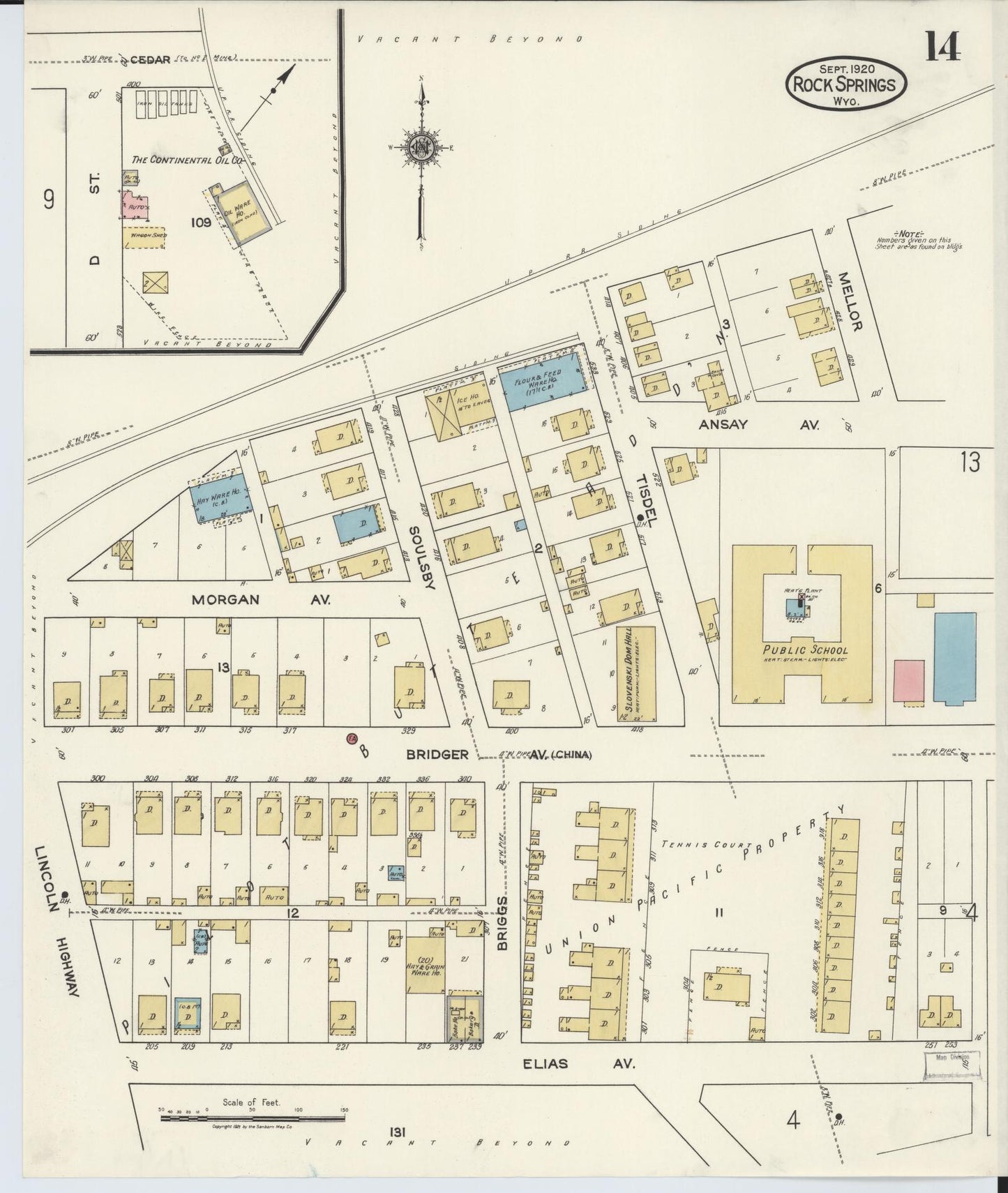 Sanborn Fire Insurance Map from Rock Springs, Sweetwater County, Wyoming (1920), Sheet #0014 - Complete Map Set gallery image, historic Sanborn map, vintage wall art, Wyoming Wyoming