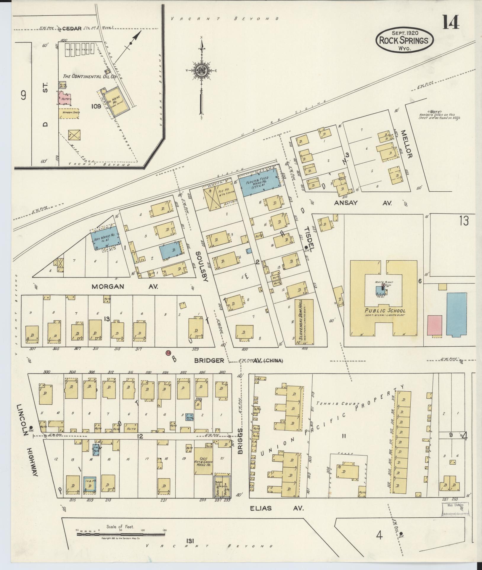 Sanborn Fire Insurance Map from Rock Springs, Sweetwater County, Wyoming (1920), Sheet #0014 - Complete Map Set gallery image, historic Sanborn map, vintage wall art, Wyoming Wyoming