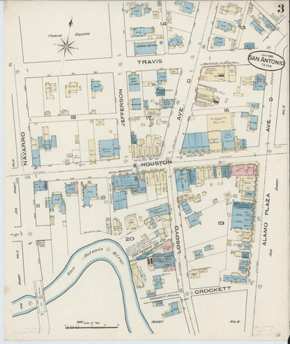 Sanborn Fire Insurance Map from San Antonio, Bexar County, Texas (1885), Sheet #0003 - Complete Map Set gallery image, historic Sanborn map, vintage wall art, Texas Texas
