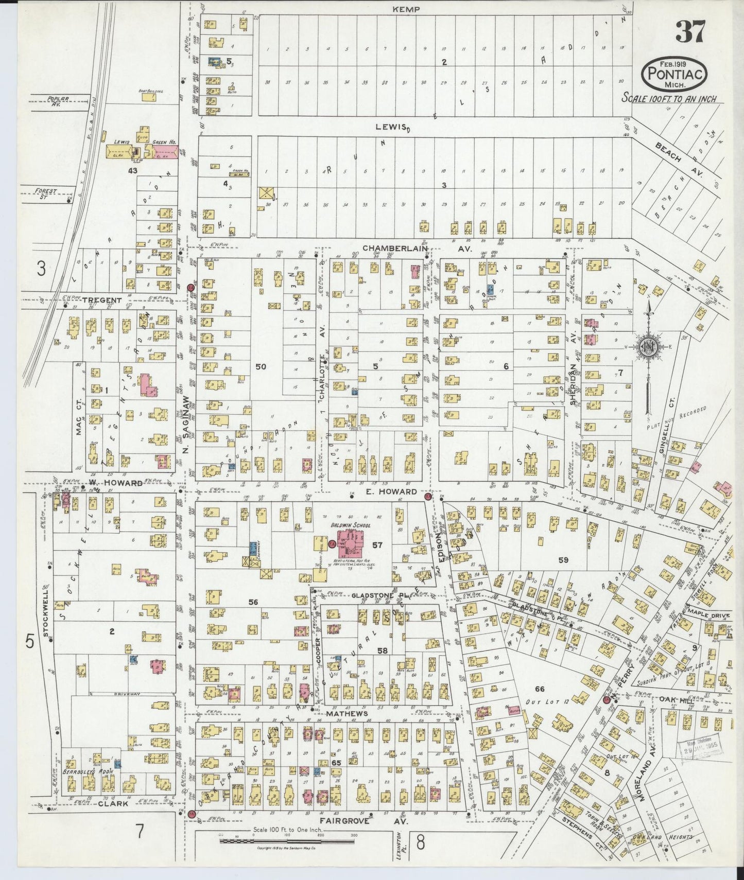 Sanborn Fire Insurance Map from Pontiac, Oakland County, Michigan (1919), Sheet #0037 - Historic Sanborn Fire Insurance Map Print, vintage old map wall art, antique decor, genealogy gift, Michigan Michigan map