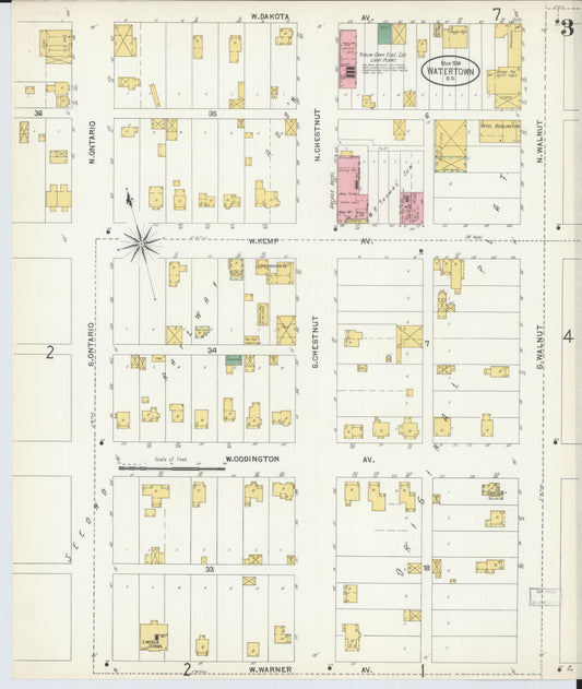 Sanborn Fire Insurance Map from Watertown, Codington County, South Dakota (1904), Sheet #0003 - Historic Sanborn Fire Insurance Map Print, vintage old map wall art, antique decor, genealogy gift, South Dakota South Dakota map