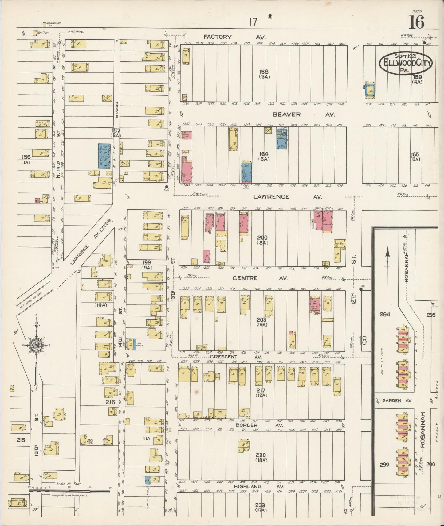 Sanborn Fire Insurance Map from Ellwood City, Lawrence County, Pennsylvania (1921), Sheet #0016 - Historic Sanborn Fire Insurance Map Print, vintage old map wall art, antique decor, genealogy gift, Pennsylvania Pennsylvania map