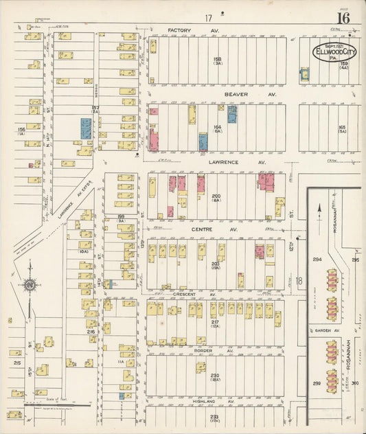 Sanborn Fire Insurance Map from Ellwood City, Lawrence County, Pennsylvania (1921), Sheet #0016 - Historic Sanborn Fire Insurance Map Print, vintage old map wall art, antique decor, genealogy gift, Pennsylvania Pennsylvania map