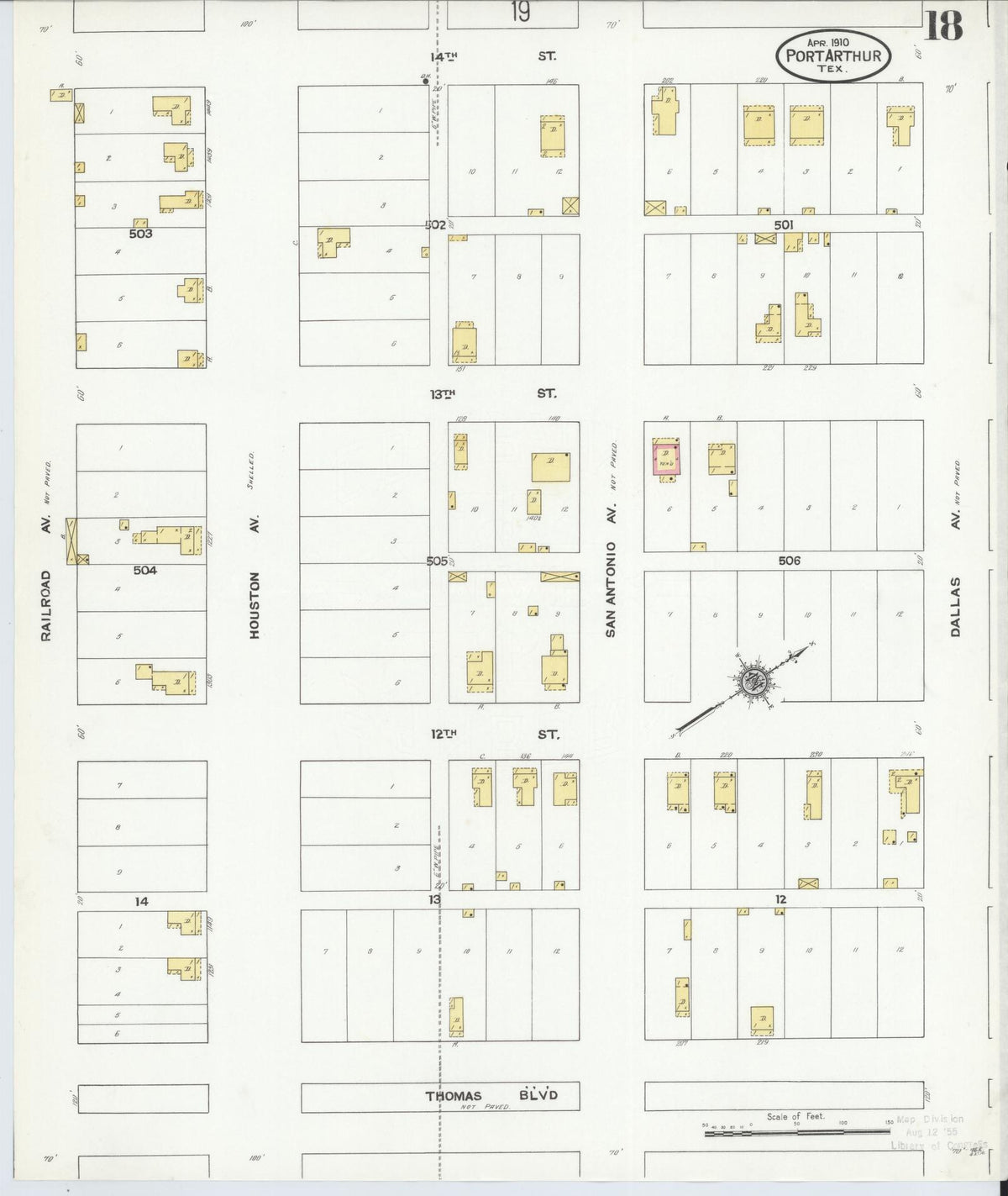 Sanborn Fire Insurance Map from Port Arthur, Jefferson County, Texas (1910), Sheet #0018 - Historic Sanborn Fire Insurance Map Print, vintage old map wall art, antique decor, genealogy gift, Texas Texas map