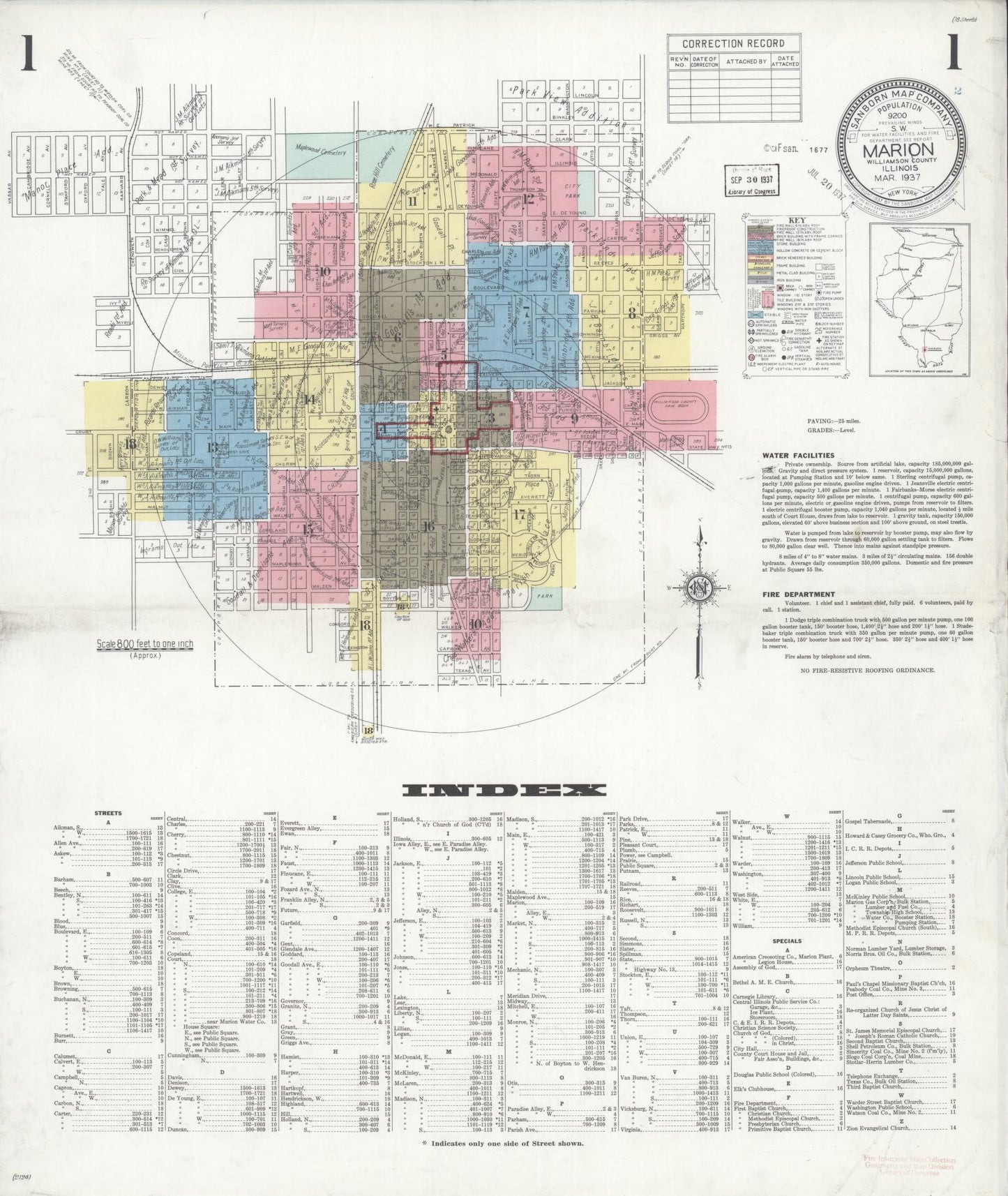 Sanborn Fire Insurance Map from Marion, Williamson County, Illinois (1937), Sheet #0001 - Complete Map Set gallery image, historic Sanborn map, vintage wall art, Illinois Illinois
