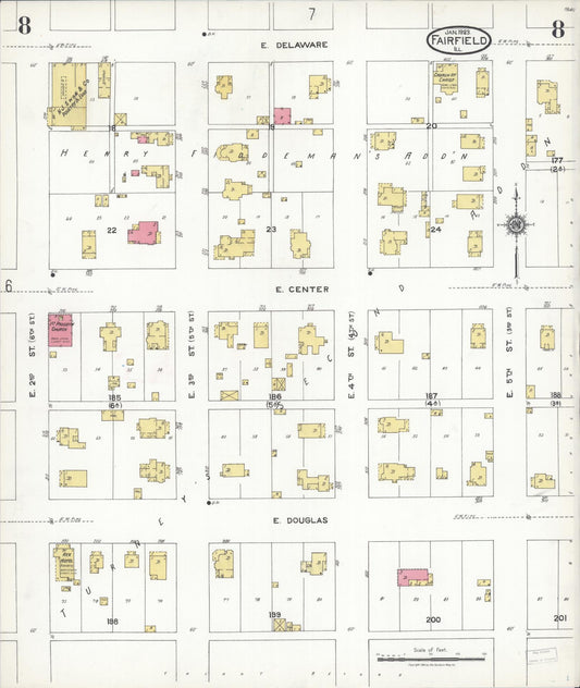 Sanborn Fire Insurance Map from Fairfield, Wayne County, Illinois (1923), Sheet #0008 - Historic Sanborn Fire Insurance Map Print, vintage old map wall art, antique decor, genealogy gift, Illinois Illinois map