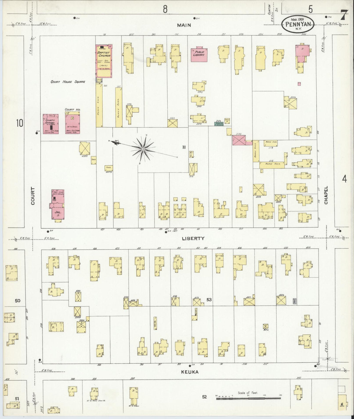 Sanborn Fire Insurance Map from Penn Yan, Yates County, New York (1909), Sheet #0007 - Complete Map Set gallery image, historic Sanborn map, vintage wall art, New York New York