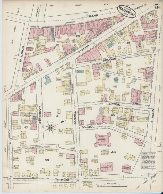 Sanborn Fire Insurance Map from Waterbury, New Haven County, Connecticut (1884), Sheet #0005 - Historic Sanborn Fire Insurance Map Print, vintage old map wall art, antique decor, genealogy gift, Connecticut Connecticut map