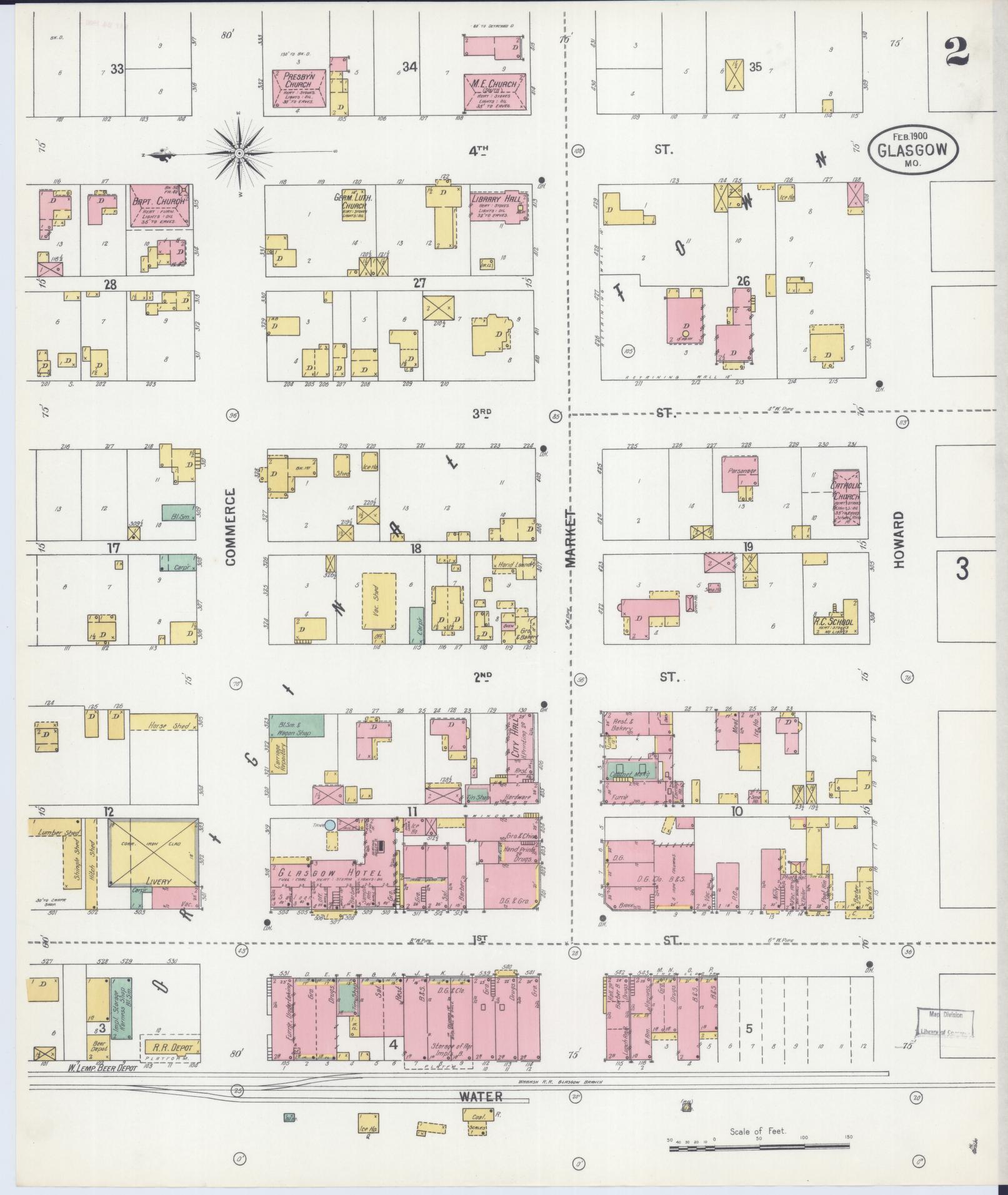 Sanborn Fire Insurance Map from Glasgow, Howard County, Missouri (1900), Sheet #0002 - Complete Map Set gallery image, historic Sanborn map, vintage wall art, Missouri Missouri