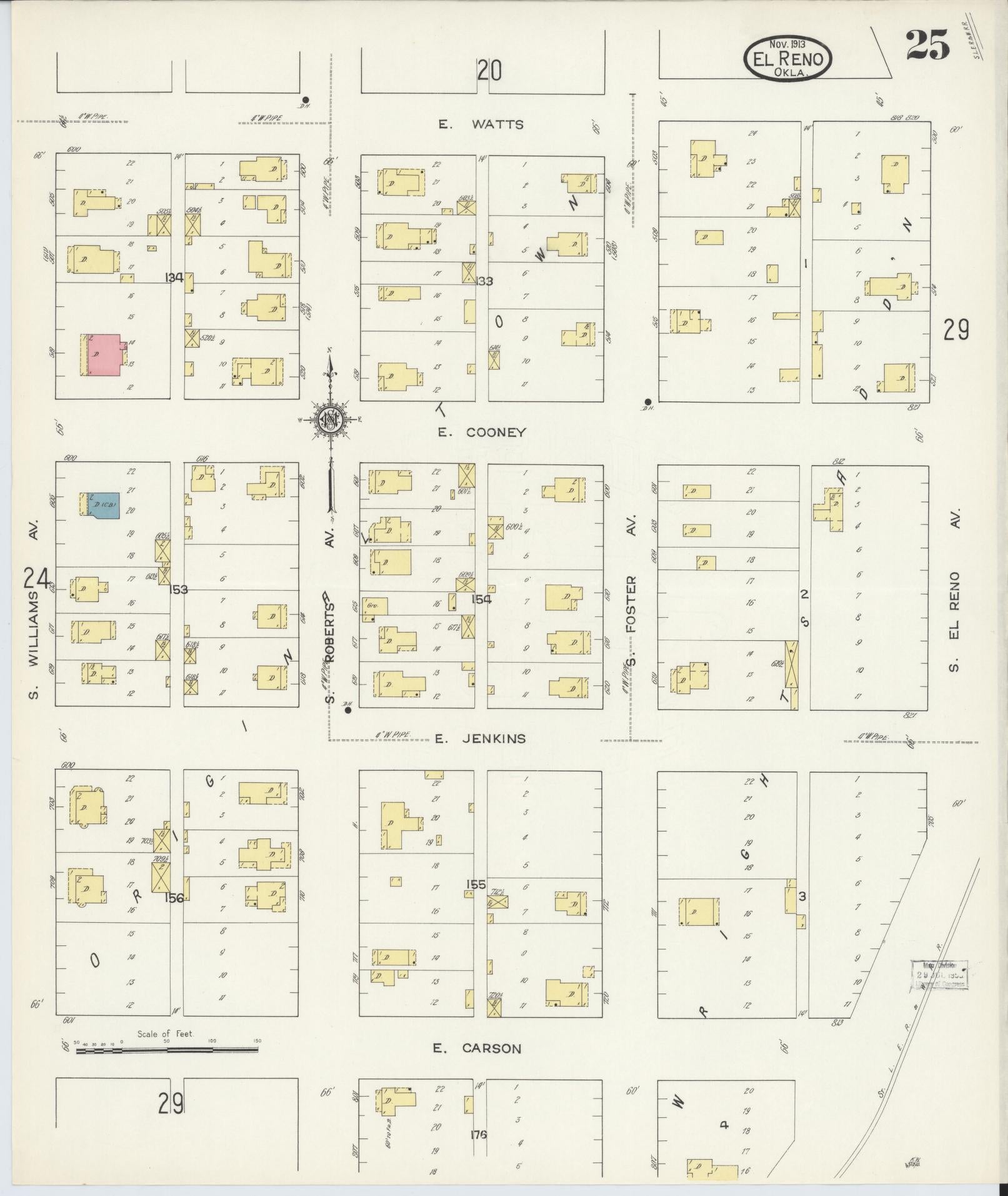 Sanborn Fire Insurance Map from El Reno, Canadian County, Oklahoma (1913), Sheet #0025 - Historic Sanborn Fire Insurance Map Print, vintage old map wall art, antique decor, genealogy gift, Oklahoma Oklahoma map