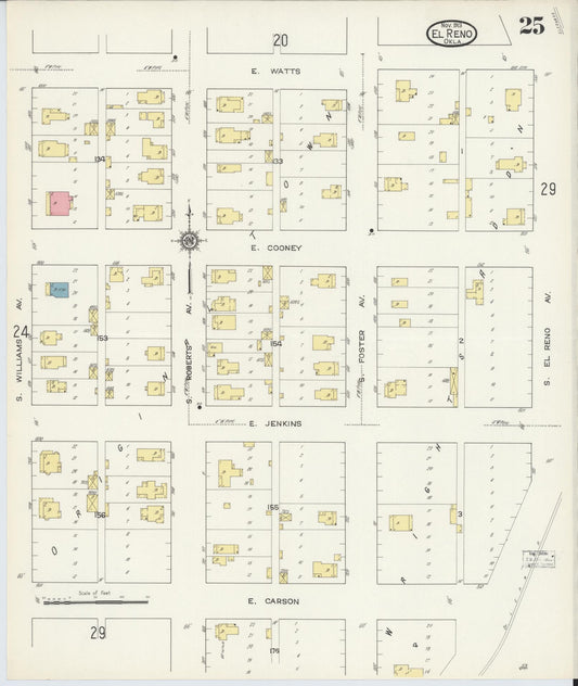 Sanborn Fire Insurance Map from El Reno, Canadian County, Oklahoma (1913), Sheet #0025 - Historic Sanborn Fire Insurance Map Print, vintage old map wall art, antique decor, genealogy gift, Oklahoma Oklahoma map