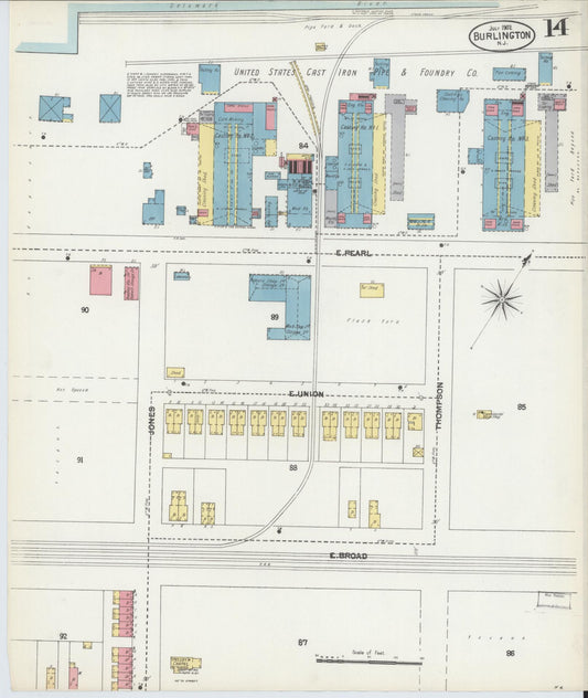 Sanborn Fire Insurance Map from Burlington, Burlington County, New Jersey (1902), Sheet #0014 - Historic Sanborn Fire Insurance Map Print, vintage old map wall art, antique decor, genealogy gift, New Jersey New Jersey map