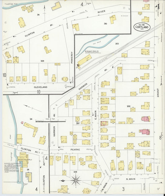 Sanborn Fire Insurance Map from Cortland, Cortland County, New York (1908), Sheet #0004 - Historic Sanborn Fire Insurance Map Print, vintage old map wall art, antique decor, genealogy gift, New York New York map
