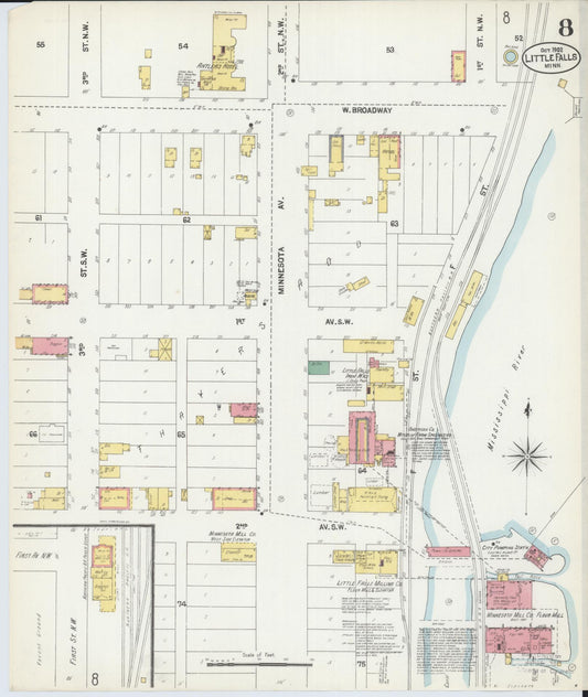 Sanborn Fire Insurance Map from Little Falls, Morrison County, Minnesota (1902), Sheet #0008 - Historic Sanborn Fire Insurance Map Print, vintage old map wall art, antique decor, genealogy gift, Minnesota Minnesota map