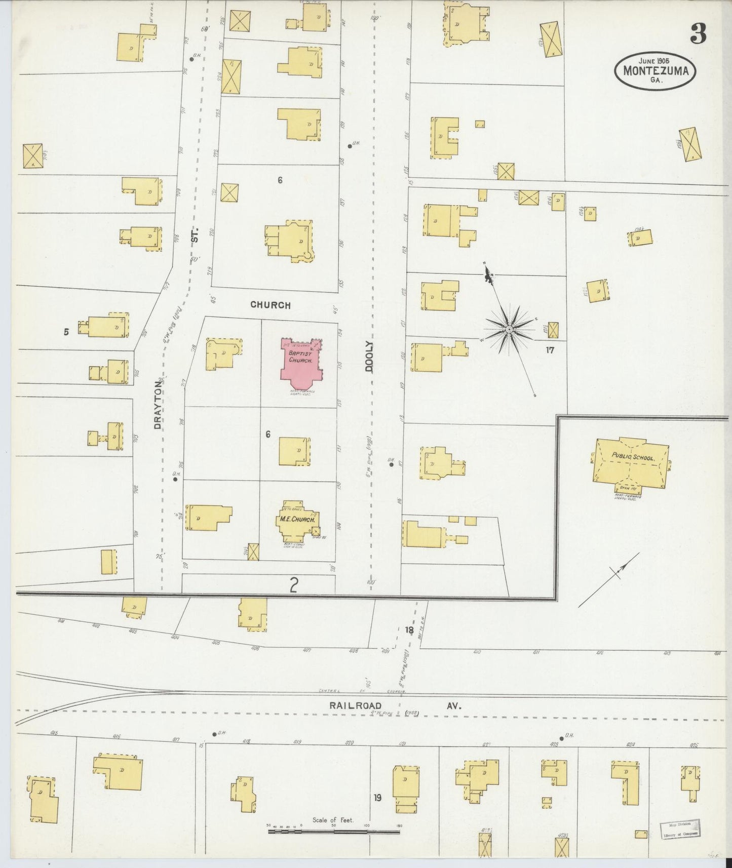 Sanborn Fire Insurance Map from Montezuma, Macon County, Georgia (1905), Sheet #0003 - Complete Map Set gallery image, historic Sanborn map, vintage wall art, Georgia Georgia