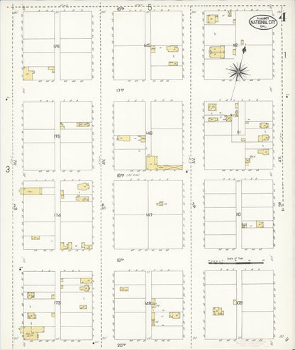 Sanborn Fire Insurance Map from National City, San Diego County, California (1907), Sheet #0004 - Historic Sanborn Fire Insurance Map Print, vintage old map wall art, antique decor, genealogy gift, California California map