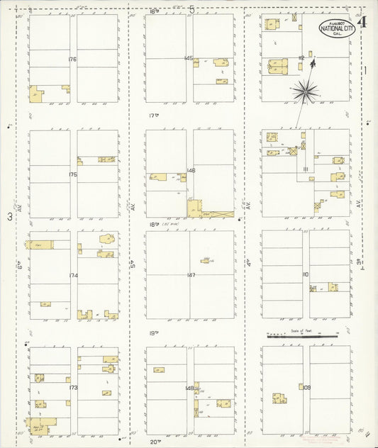 Sanborn Fire Insurance Map from National City, San Diego County, California (1907), Sheet #0004 - Historic Sanborn Fire Insurance Map Print, vintage old map wall art, antique decor, genealogy gift, California California map