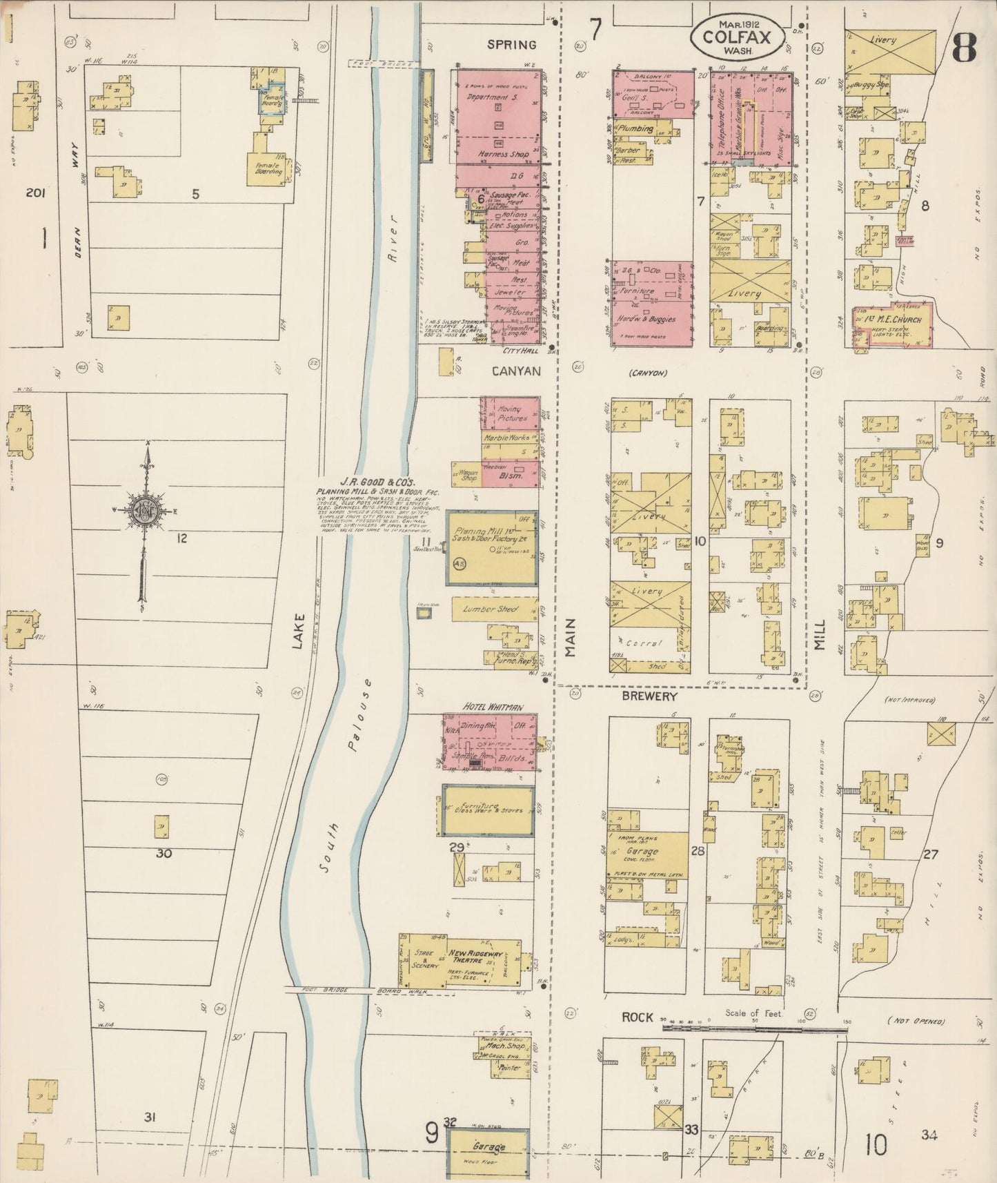 Sanborn Fire Insurance Map from Colfax, Whitman County, Washington (1912), Sheet #0008 - Complete Map Set gallery image, historic Sanborn map, vintage wall art, Washington Washington