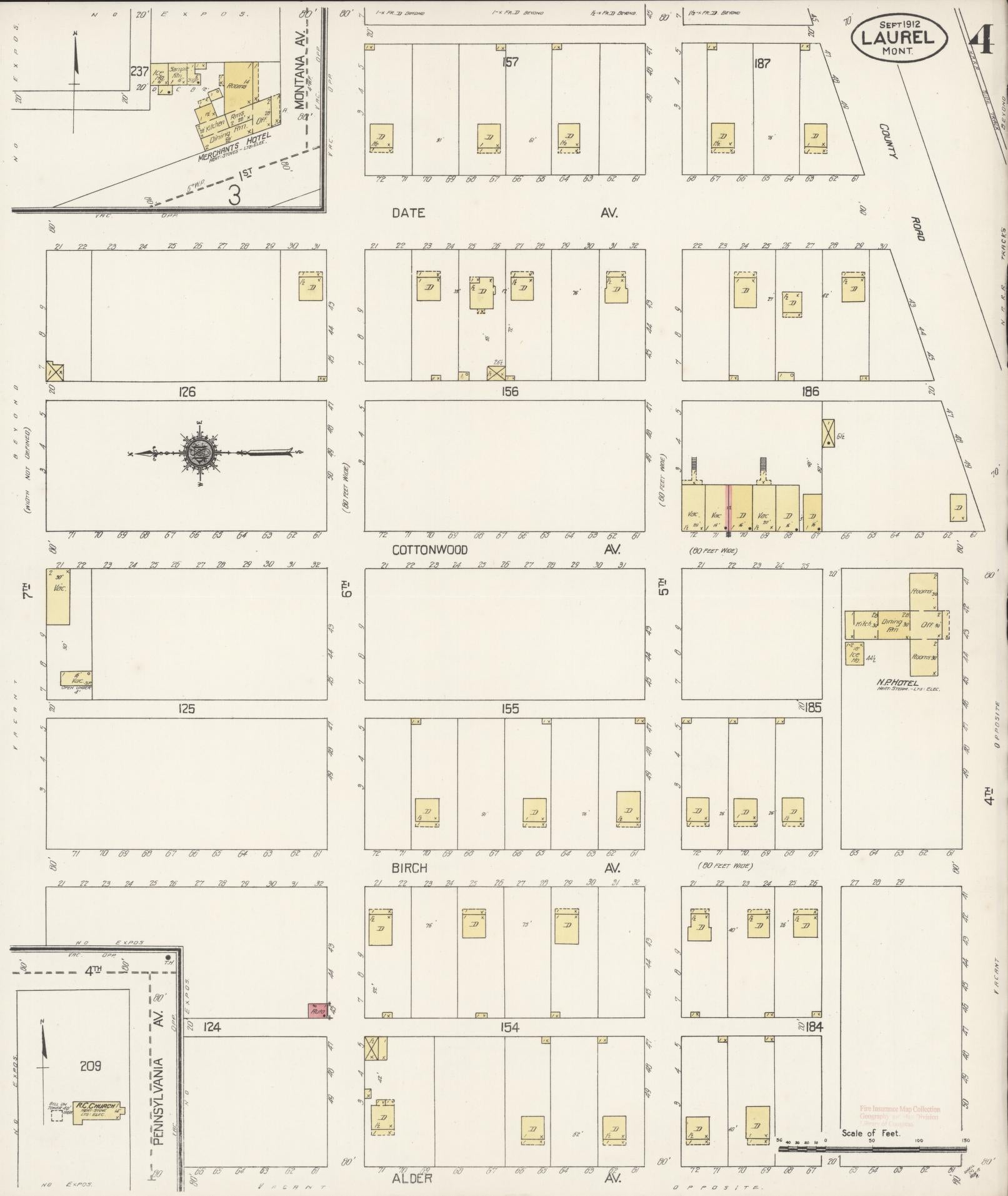 Sanborn Fire Insurance Map from Laurel, Yellowstone County, Montana (1912), Sheet #0004 - Complete Map Set gallery image, historic Sanborn map, vintage wall art, Montana Montana
