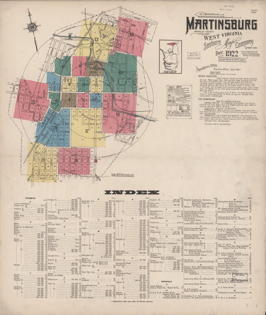 Sanborn Fire Insurance Map from Martinsburg, Berkeley County, West Virginia. (1922) – Historic Sanborn Fire Insurance Map Print