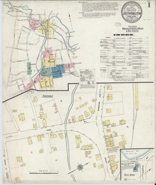 Sanborn Fire Insurance Map from South Kingstown, Washington County, Rhode Island (1910), Sheet #0001 - Historic Sanborn Fire Insurance Map Print, vintage old map wall art, antique decor, genealogy gift, Rhode Island Rhode Island map