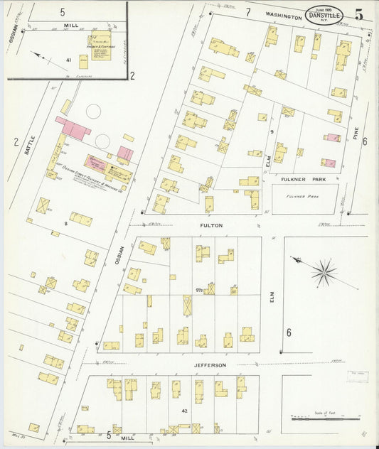 Sanborn Fire Insurance Map from Dansville, Livingston County, New York (1909), Sheet #0005 - Historic Sanborn Fire Insurance Map Print, vintage old map wall art, antique decor, genealogy gift, New York New York map