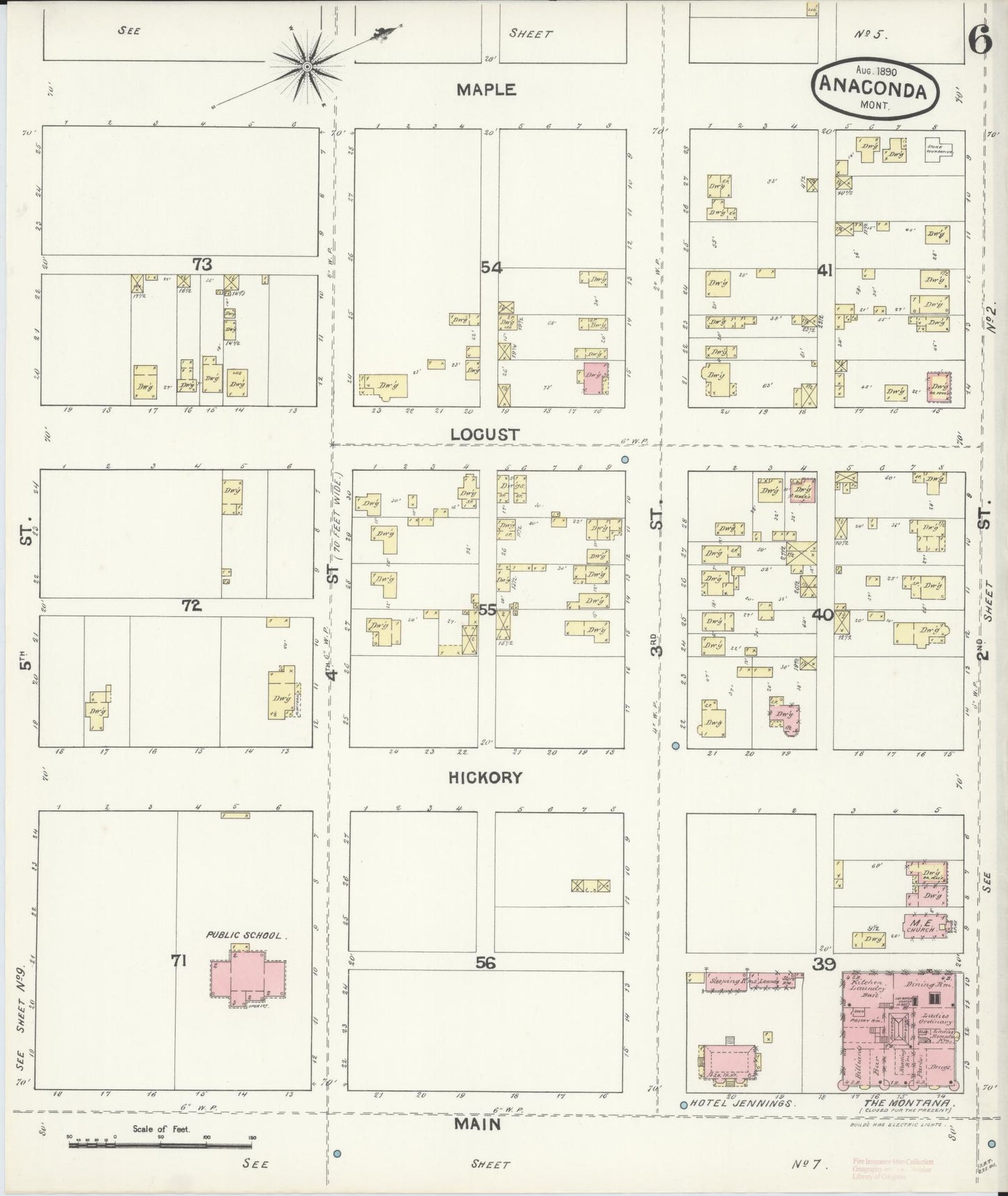 Sanborn Fire Insurance Map from Anaconda, Deer Lodge County, Montana (1890), Sheet #0006 - Historic Sanborn Fire Insurance Map Print, vintage old map wall art, antique decor, genealogy gift, Montana Montana map