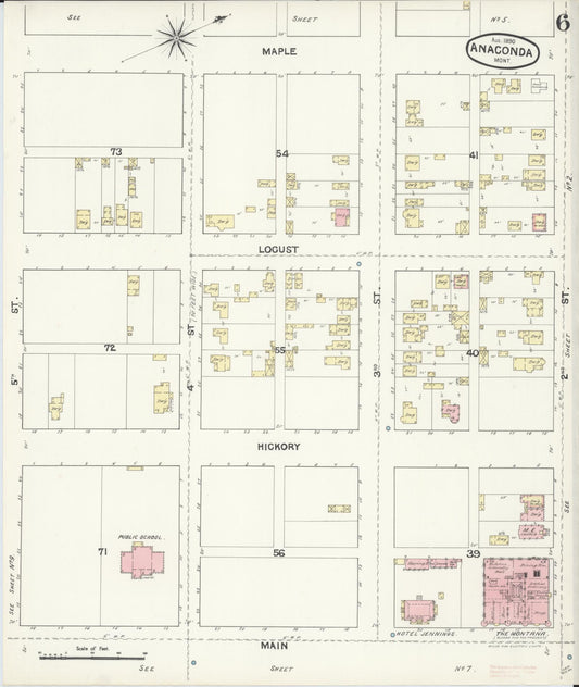 Sanborn Fire Insurance Map from Anaconda, Deer Lodge County, Montana (1890), Sheet #0006 - Historic Sanborn Fire Insurance Map Print, vintage old map wall art, antique decor, genealogy gift, Montana Montana map