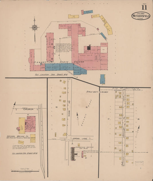 Sanborn Fire Insurance Map from Wethersfield, Hartford County, Connecticut (1922), Sheet #0011 - Historic Sanborn Fire Insurance Map Print, vintage old map wall art, antique decor, genealogy gift, Connecticut Connecticut map