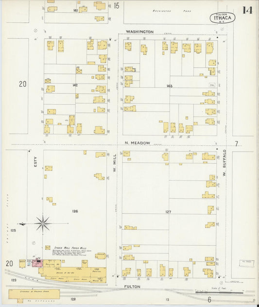 Sanborn Fire Insurance Map from Ithaca, Tompkins County, New York (1904), Sheet #0014 - Historic Sanborn Fire Insurance Map Print, vintage old map wall art, antique decor, genealogy gift, New York New York map