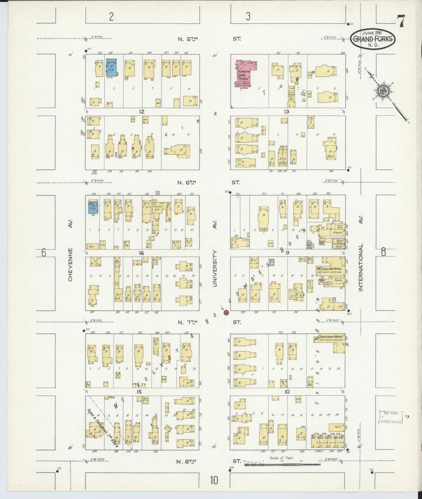 Sanborn Fire Insurance Map from Grand Forks, Grand Forks County, North Dakota (1916), Sheet #0007 - Historic Sanborn Fire Insurance Map Print, vintage old map wall art, antique decor, genealogy gift, North Dakota North Dakota map