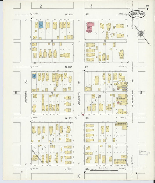 Sanborn Fire Insurance Map from Grand Forks, Grand Forks County, North Dakota (1916), Sheet #0007 - Historic Sanborn Fire Insurance Map Print, vintage old map wall art, antique decor, genealogy gift, North Dakota North Dakota map