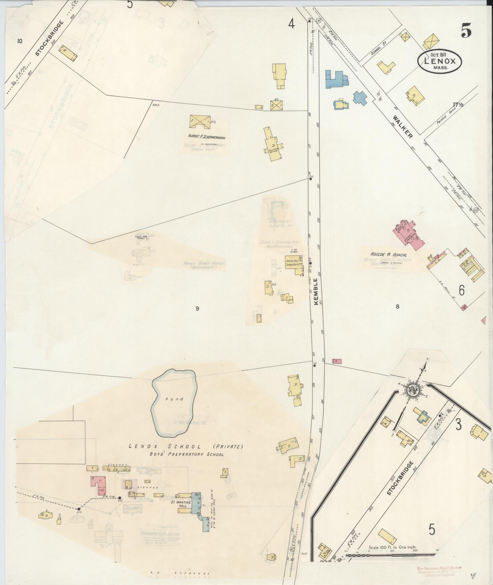 Sanborn Fire Insurance Map from Lenox, Berkshire County, Massachusetts (1939), Sheet #0005 - Historic Sanborn Fire Insurance Map Print, vintage old map wall art, antique decor, genealogy gift, Massachusetts Massachusetts map