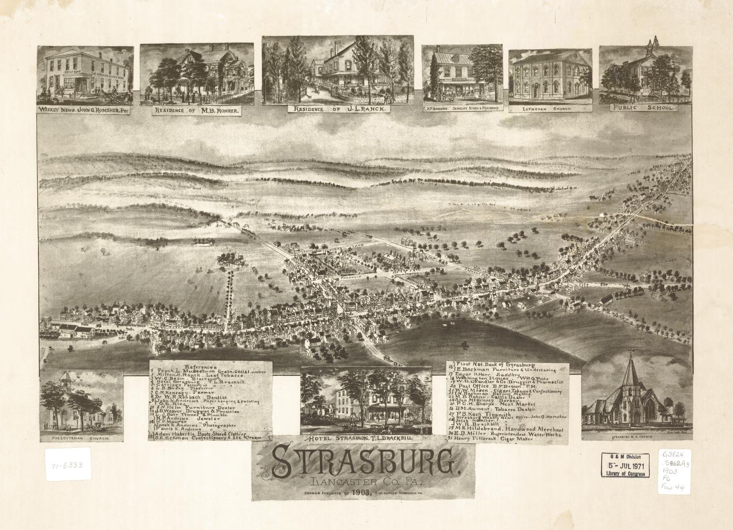 Strasburg, Lancaster Co., Pa. 1903 (1903) – Historic Bird’s-Eye View Panorama Print