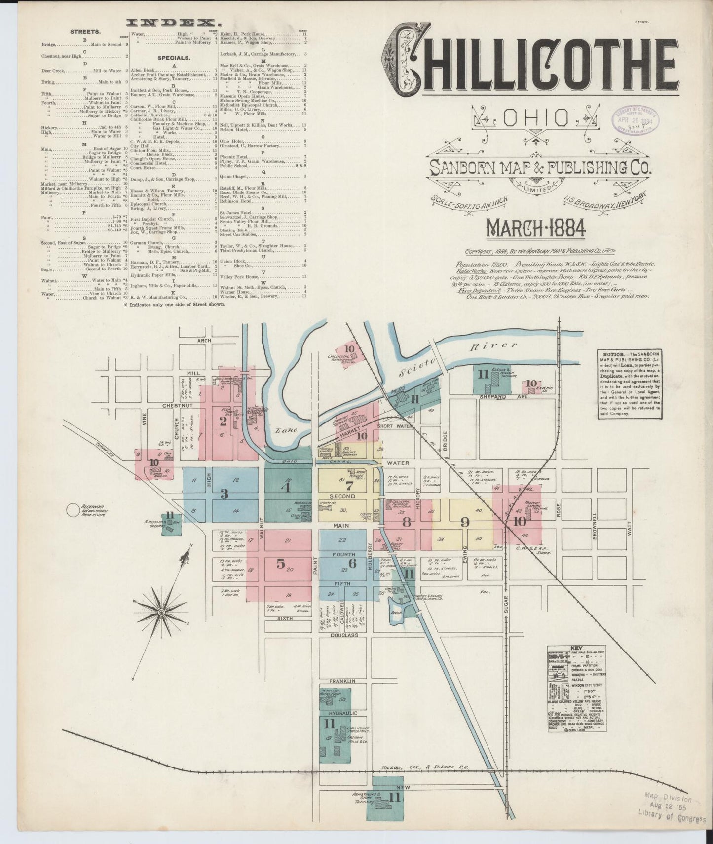 Sanborn Fire Insurance Map from Chillicothe, Ross County, Ohio (1884), Sheet #0001 - Historic Sanborn Fire Insurance Map Print, vintage old map wall art, antique decor, genealogy gift, Ohio Ohio map