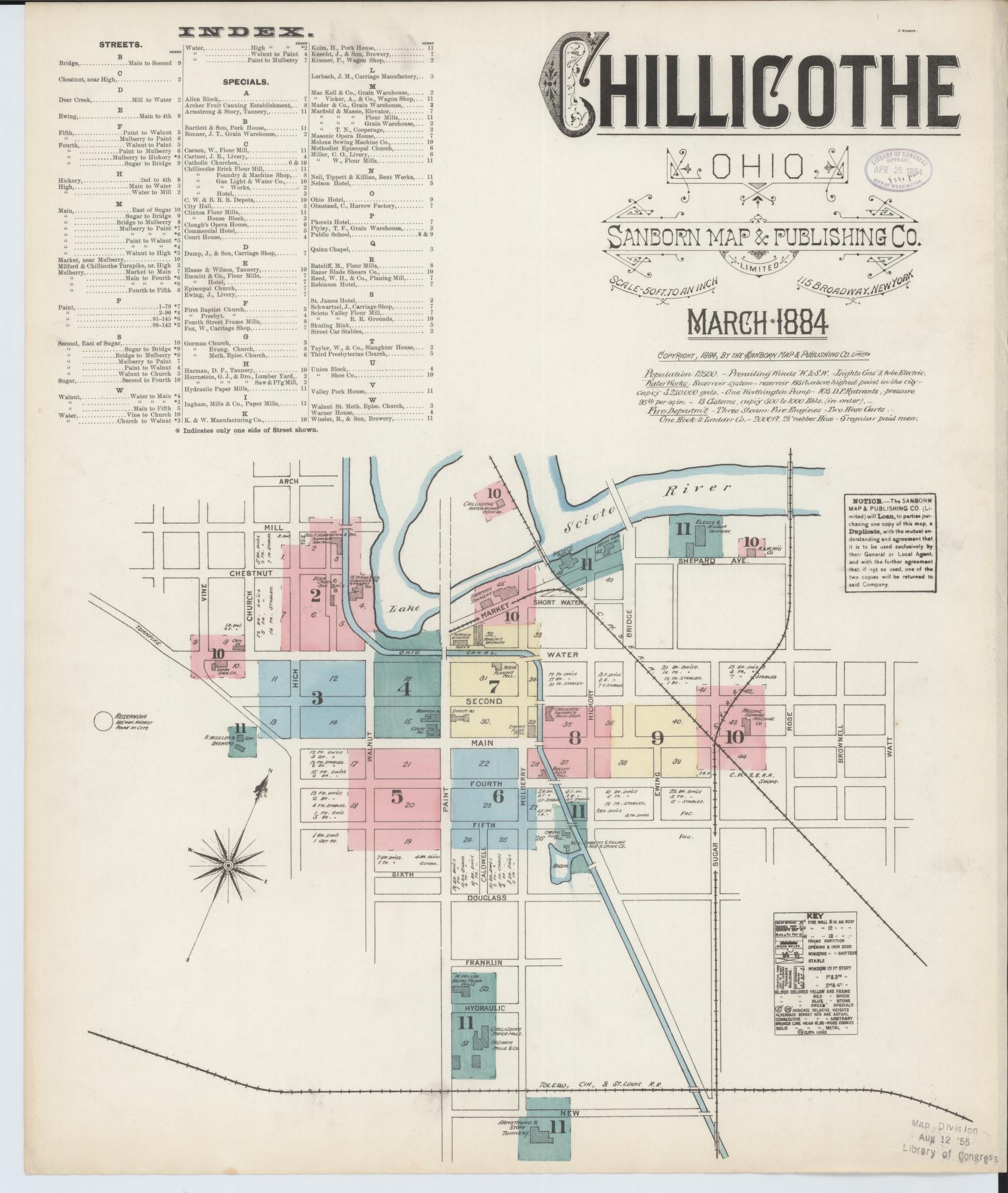 Sanborn Fire Insurance Map from Chillicothe, Ross County, Ohio (1884), Sheet #0001 - Historic Sanborn Fire Insurance Map Print, vintage old map wall art, antique decor, genealogy gift, Ohio Ohio map